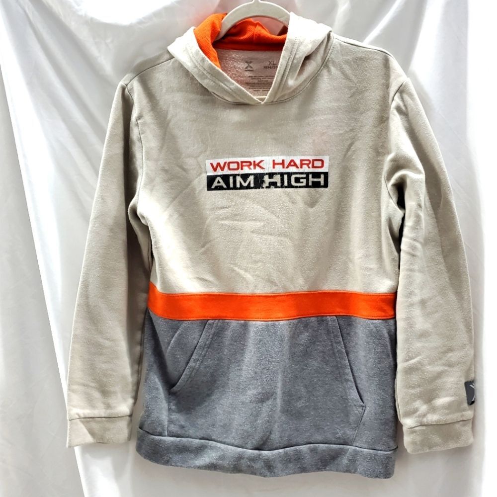 Xersion Hoodie Boys Jacket Size XL 18/20 Gray Orange Tan Pullover Cotton Sweater